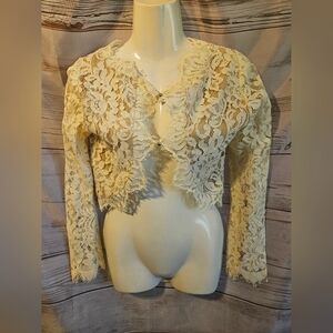 bebe Lace Long Sleeve Cutout Back Top XS – Magnolia Frost – NWT